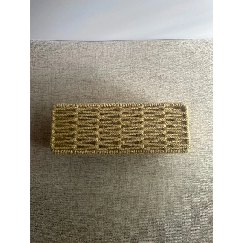 Woven Jute Desk Organizer Basket Rustic Boho Bathroom Vanity Storage Bin